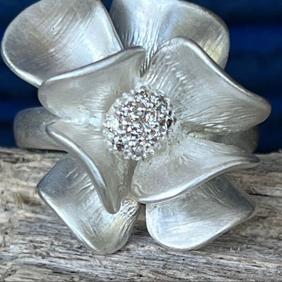 Sheila Fajl Brushed Silver Flower CZ Statement Ring - Picture 8 of 11